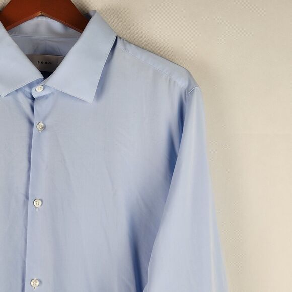 SENE Breeze Tech Spread Shirt Mens Bespoke 18/32 Tailored Light Blue Bamboo Flex - Picture 6 of 15